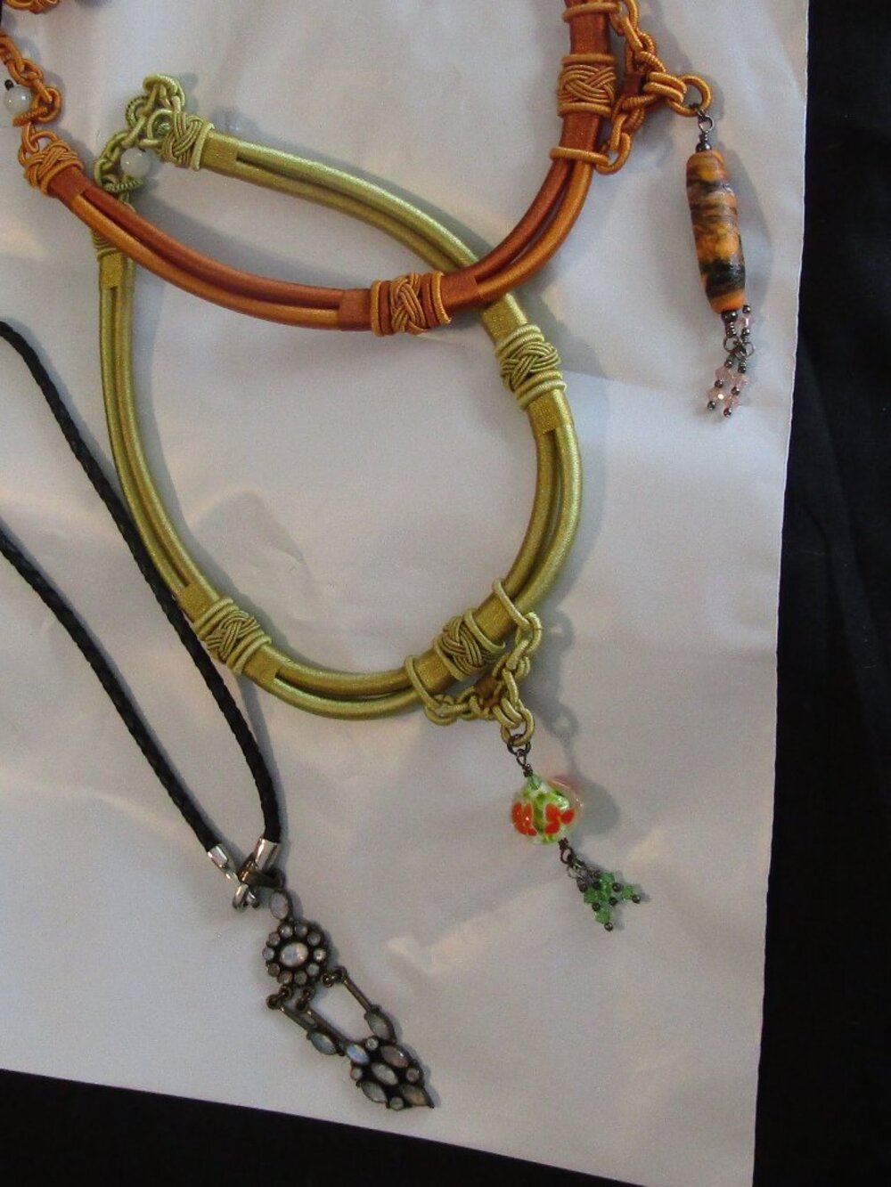 Lot 3 Braided CORD NECKLACES HANDKNOTTED with Stones Beads +1 signed Aubaine 925